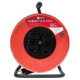 Удлинитель на катушке «Гефест 2.0» 4 гнезда 50м с заземлением и предохранителем ПВС 3*1,5 16А/3,5кВт IP44 PROxima от поставщика КабельСпецСтрой